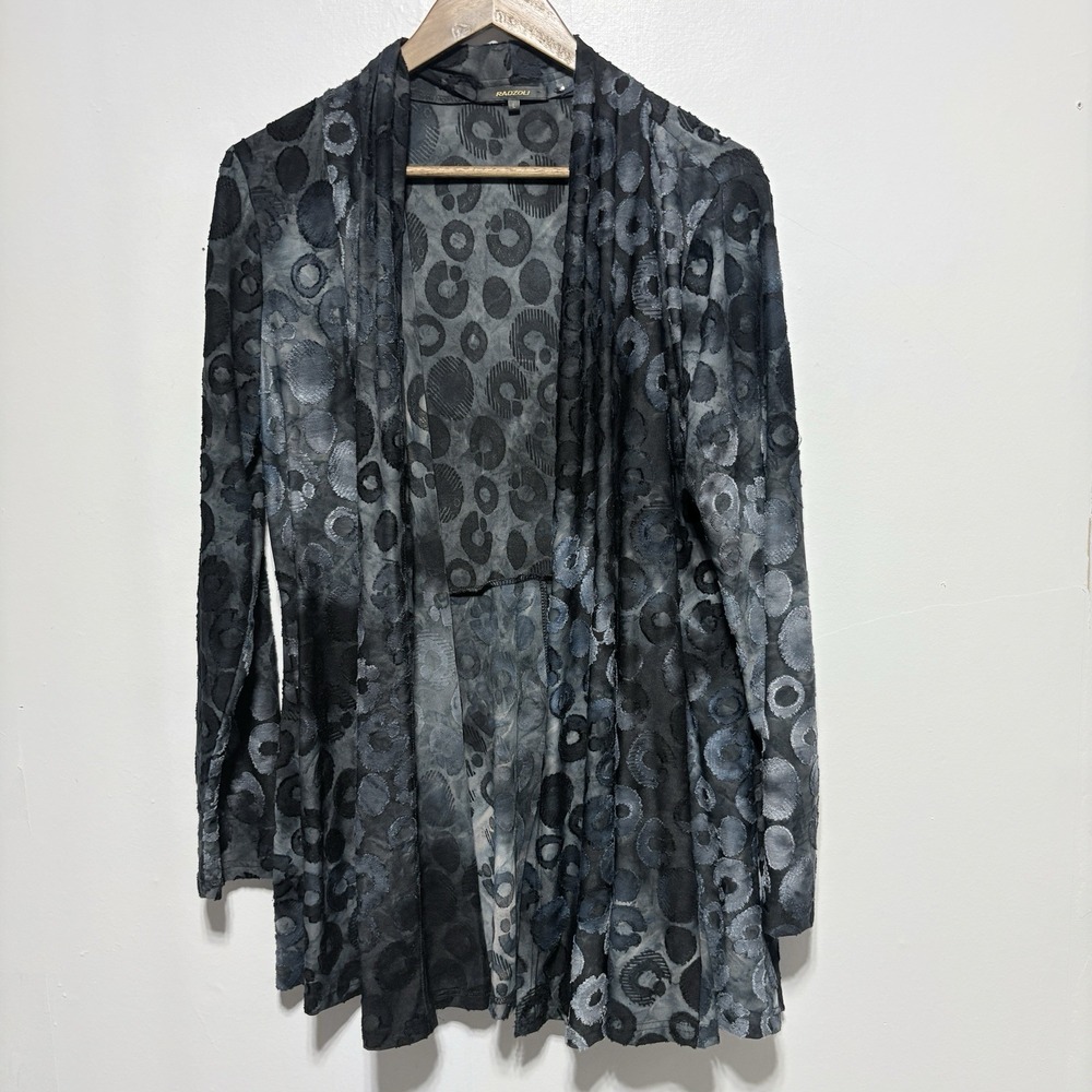 Radzoli Cardigan Womens L Gray Geometric Circles Artsy Lightweight Unique Open